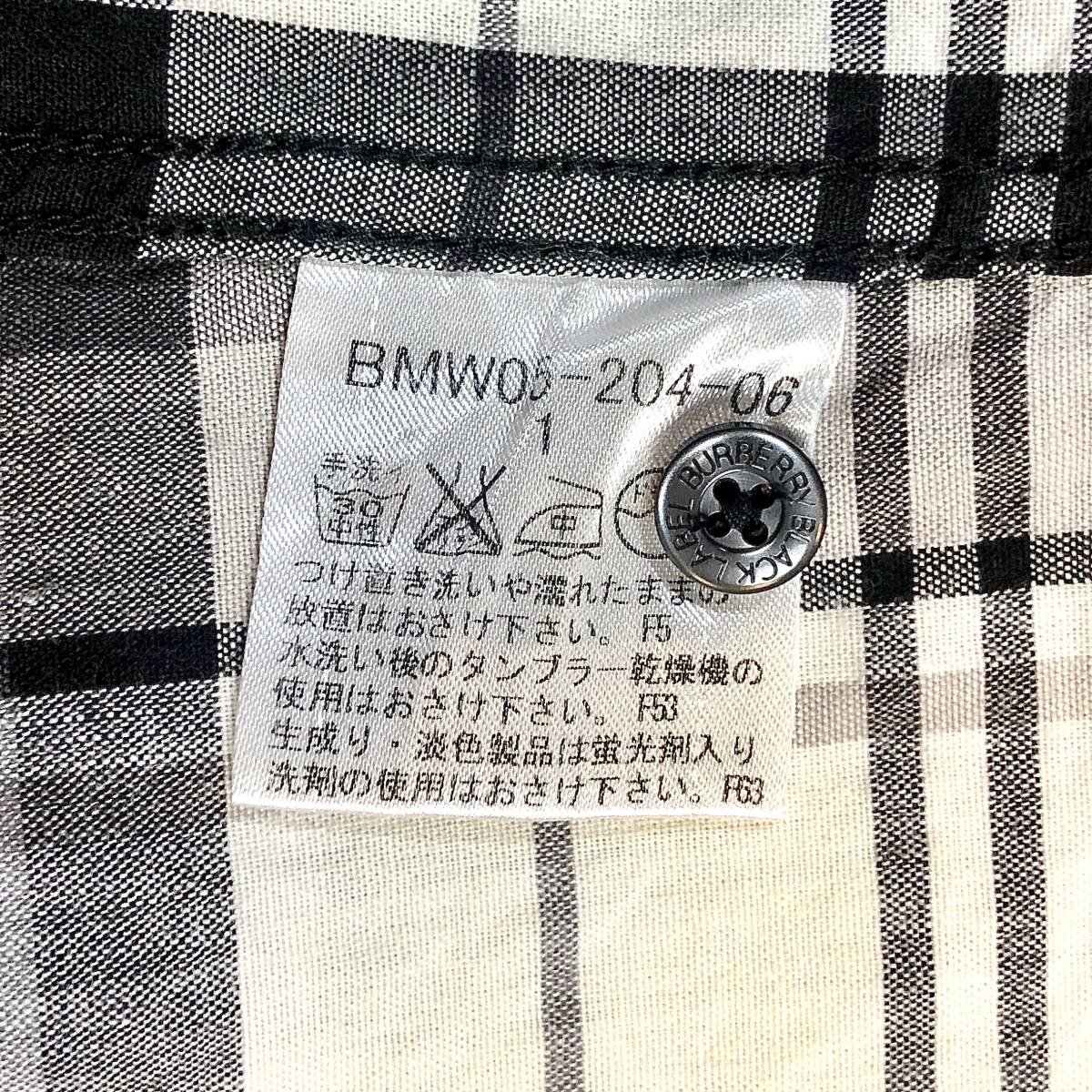 ★BURBERRY BLACKLABEL★サイズ1 バーバリーブラックレーベル 長袖 メンズ モノクロ チェック柄 トップス シャツ Yシャツ Y083