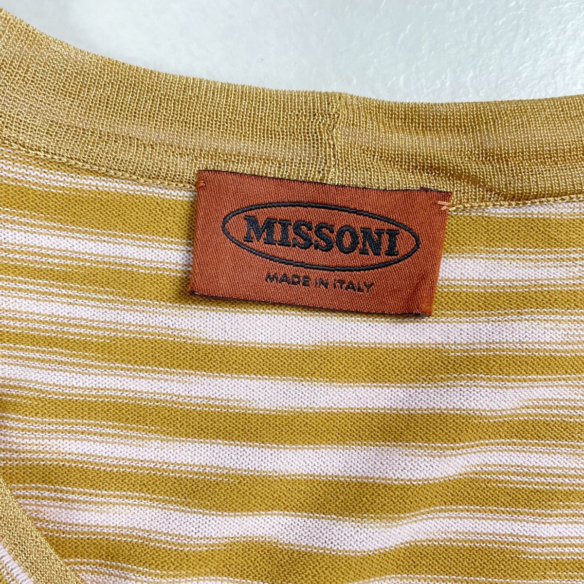 美品 MISSONI ミッソーニ 半袖ニットブラウス サマーニットセーター トップス 総柄 イタリア製 レディース ベージュ サイズM~L*EC1001_画像5