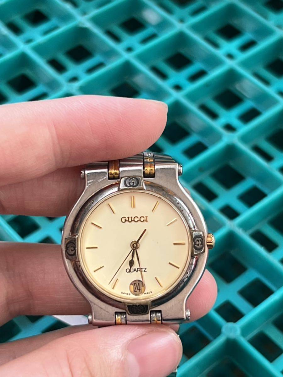 現状品】GUCCI グッチ 9000M デイト ラウンド コンビ ゴールド文字盤