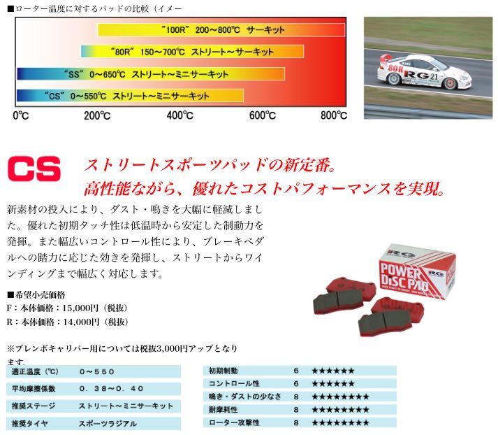 RG前剎車片CS★賽車裝備GDA GDB GGA GGB GC 8 GF 8 Impreza BH 5 BE 5 Legacy SF 5 Forester <Br> RG フロント ブレーキパッド CS ★ レーシングギア GDA GDB GGA GGB GC8 GF8 インプレッサ BH5 BE5 レガシィ SF5 フォレスター