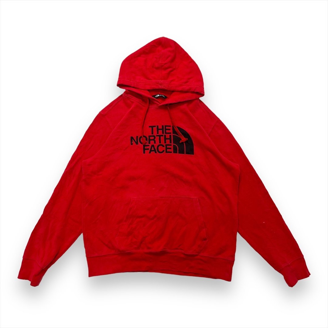 ザ ノースフェイス パーカー レッド THE NORTH FACE 古着 メンズ M アウトドア ロゴプリント_画像1