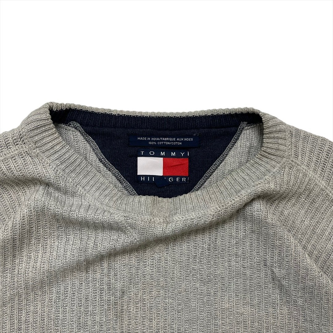 トミーヒルフィガー ニット セーター グレー TOMMY HILFIGER 古着 メンズ XL 90s 刺繍ロゴ_画像2