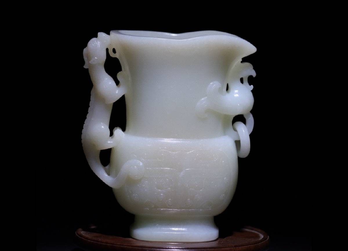 M◇明神◇極上珍品・時代物・古和田玉・龍紋杯・手彫り・中国古美術