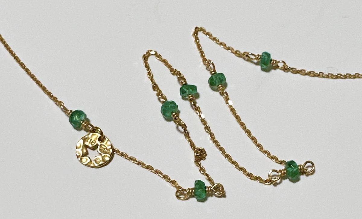  beautiful goods emerald 7 stone Star Jewelry necklace K18 K18YG station yellow gold jewelry accessory 