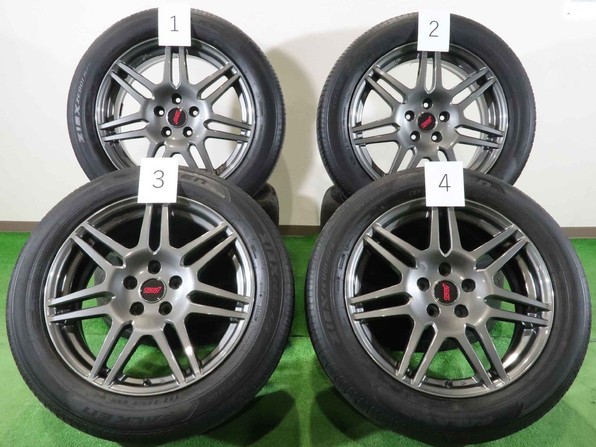 4本 スバル SK フォレスター 純正 STI 18インチ 7J +48 5H 114.3 ラジアル ファルケン ZIEX ZE001 A/S 20年 225/55R18 ガンメタ ENKEI製