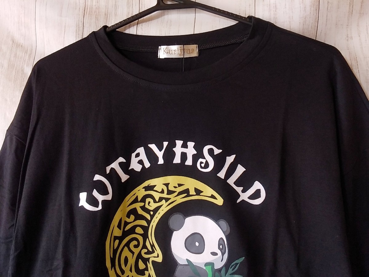 * new goods * LL~4L short sleeves T-shirt black black Panda month big Silhouette large size moon 3L