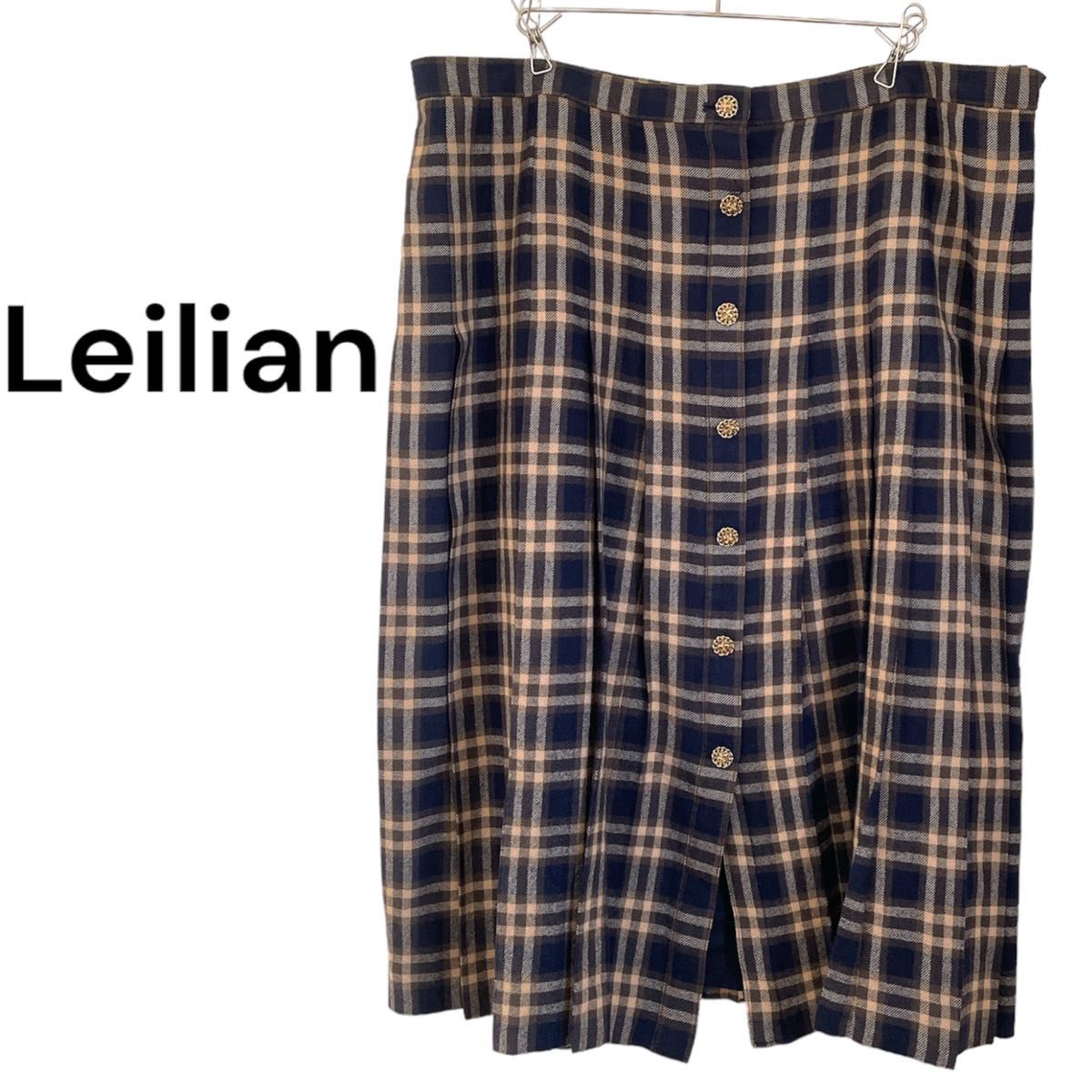 【Leilian】チェック タイトスカート 大きいサイズ  金ボタン
