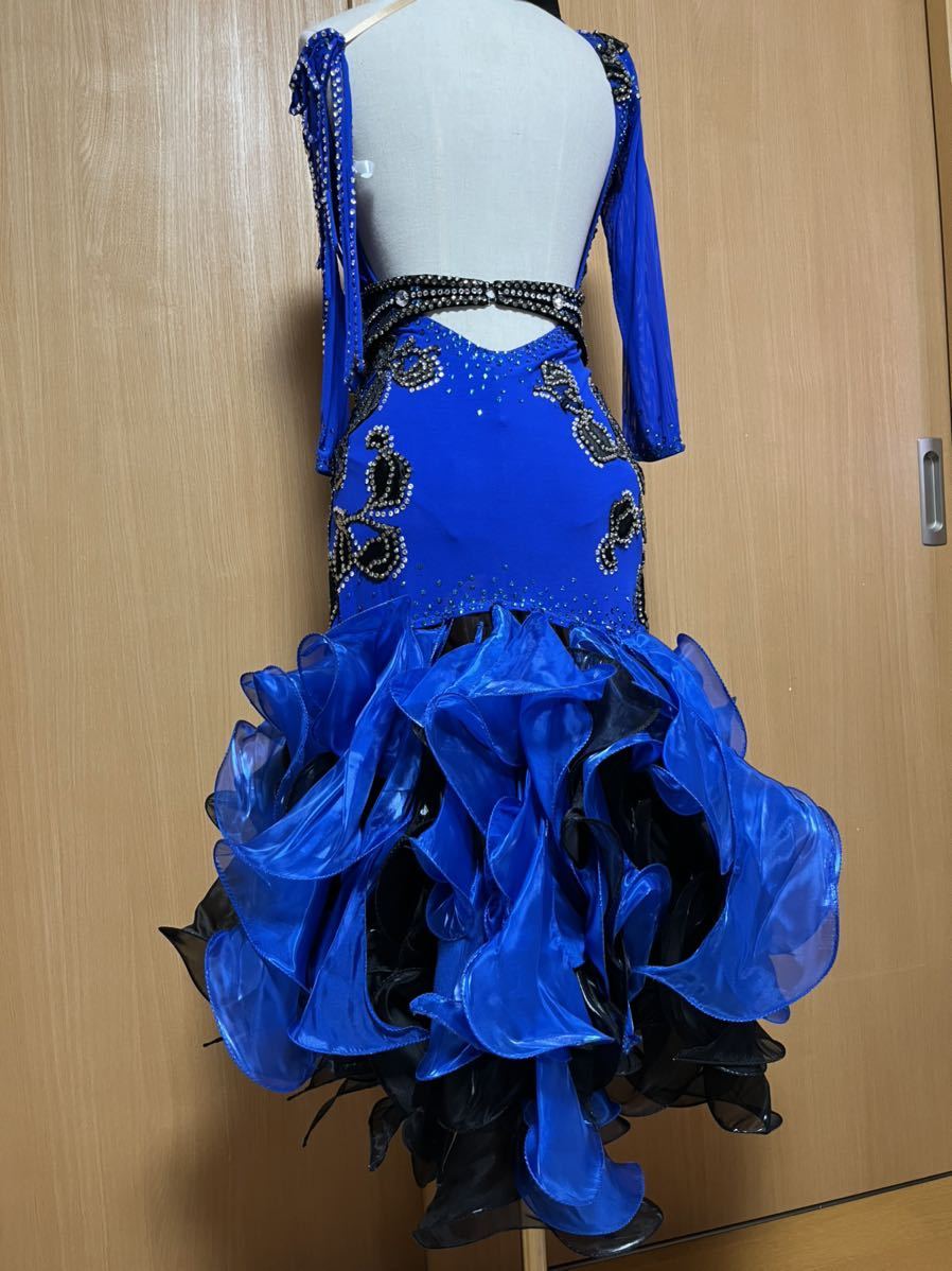 社交ダンスラテンロイヤルブルーブラックドレス競技MからL
