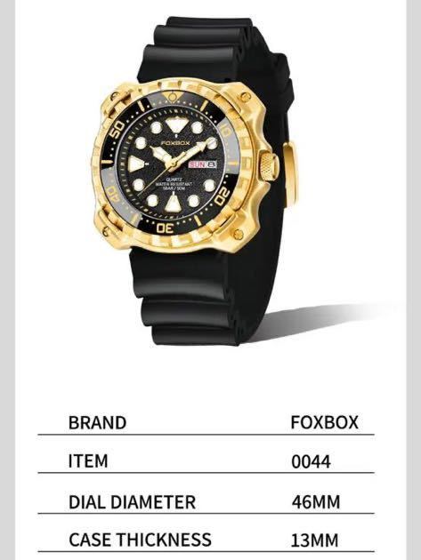 【新品】FOXBOX オマージュウォッチ メンズ腕時計 ブラック ダイバーズ 日付 防水 クォーツ 高級感 国内発送！_画像5