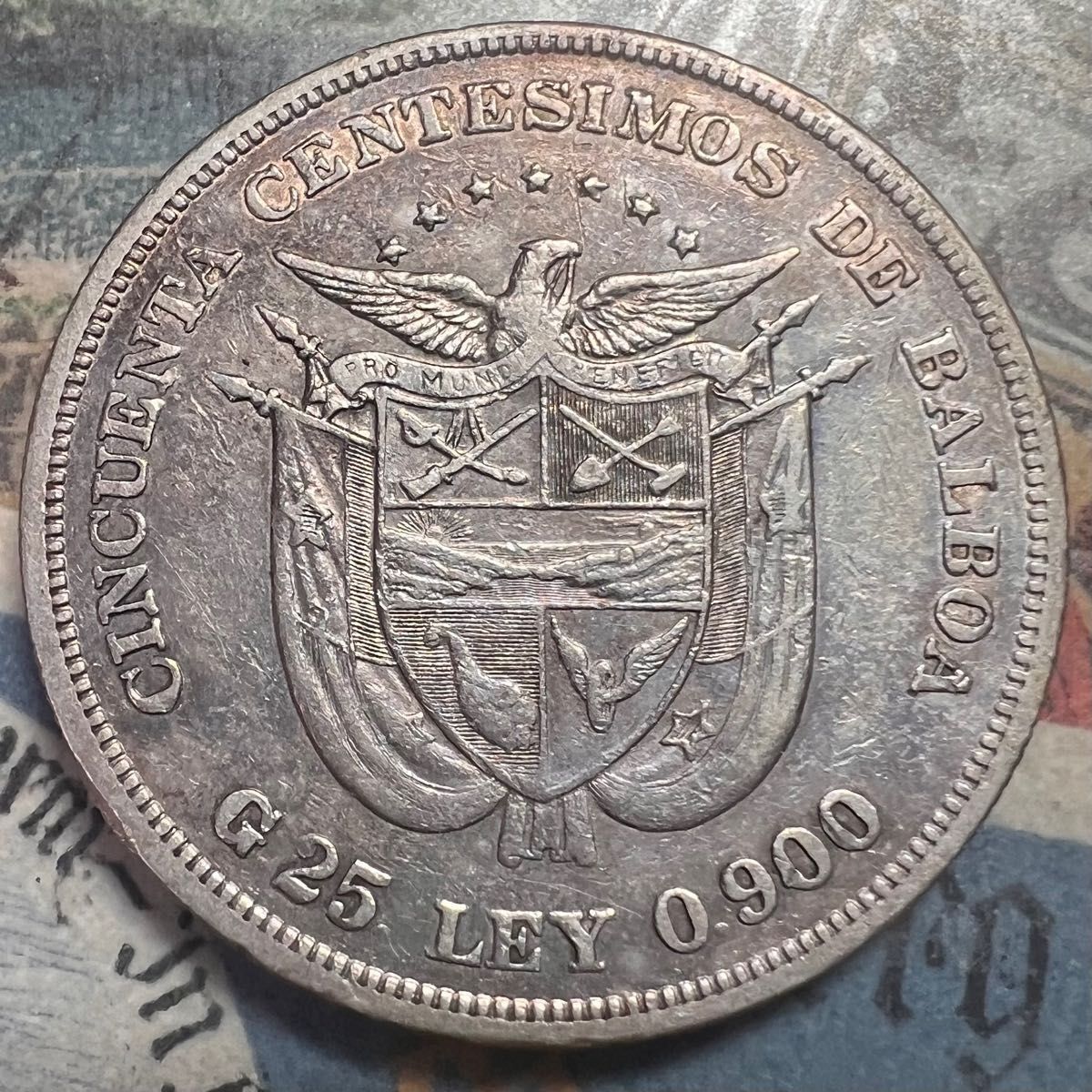 パナマ 50センティモス銀貨 1904年 古銭-