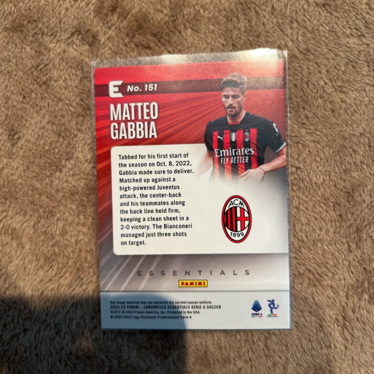 2022-23 Panini Chronicles Soccer Serie A - Matteo Gabbia - Essentials - AC Milan ルーキーカード　RC_画像2