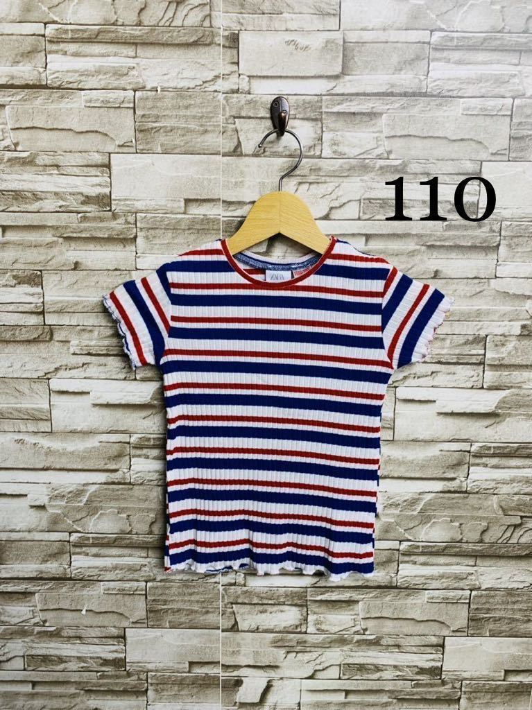 110 ZARA ザラ kids キッズ 子供服 子供 Tシャツ 赤 青 ボーダー 4years 5years 4歳 5歳 トップス 女の子_画像1