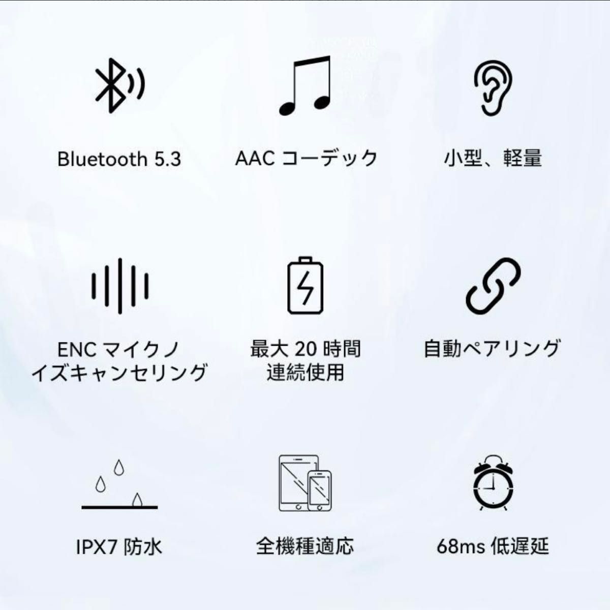 【新品】ワイヤレスイヤホン Bluetooth5.3 高音質 防水 全機種対応 ノイズキャンセリング 軽量