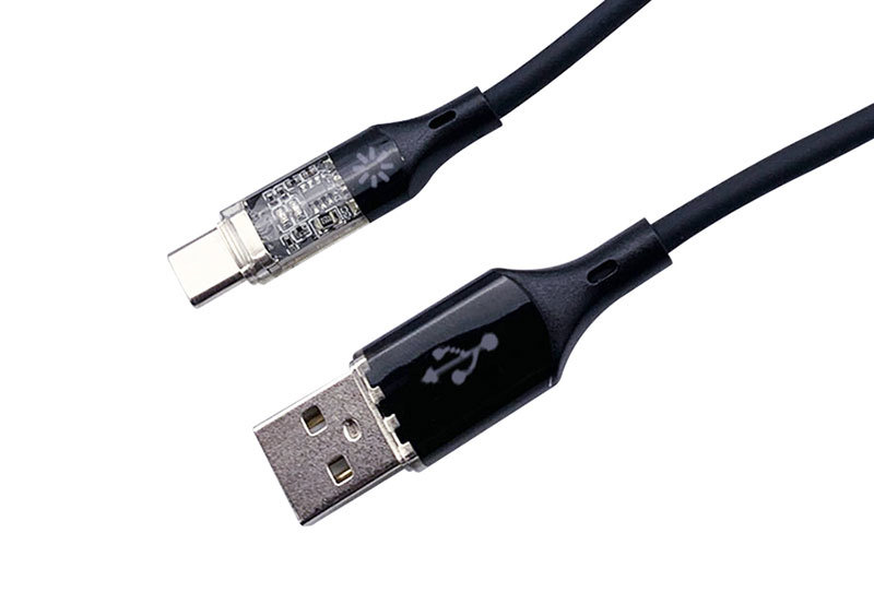 光る お知らせソフトケーブル TypeC+USB-A ケーブルのみ 1m 3.0A インジケータLED ソフト素材 スマホ 充電ケーブル アークス X-287_画像2
