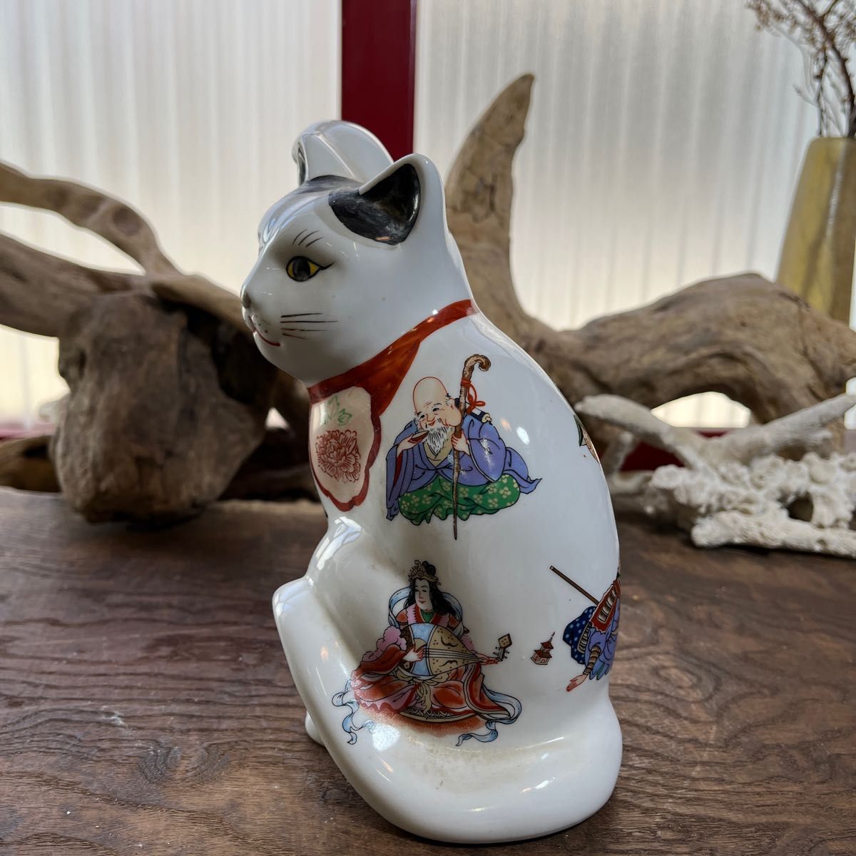 赤絵七福神/招き猫/縁起物/希少/骨董/アンティーク 赤絵七福神/招き猫/縁起物/希少/骨董/アンティーク