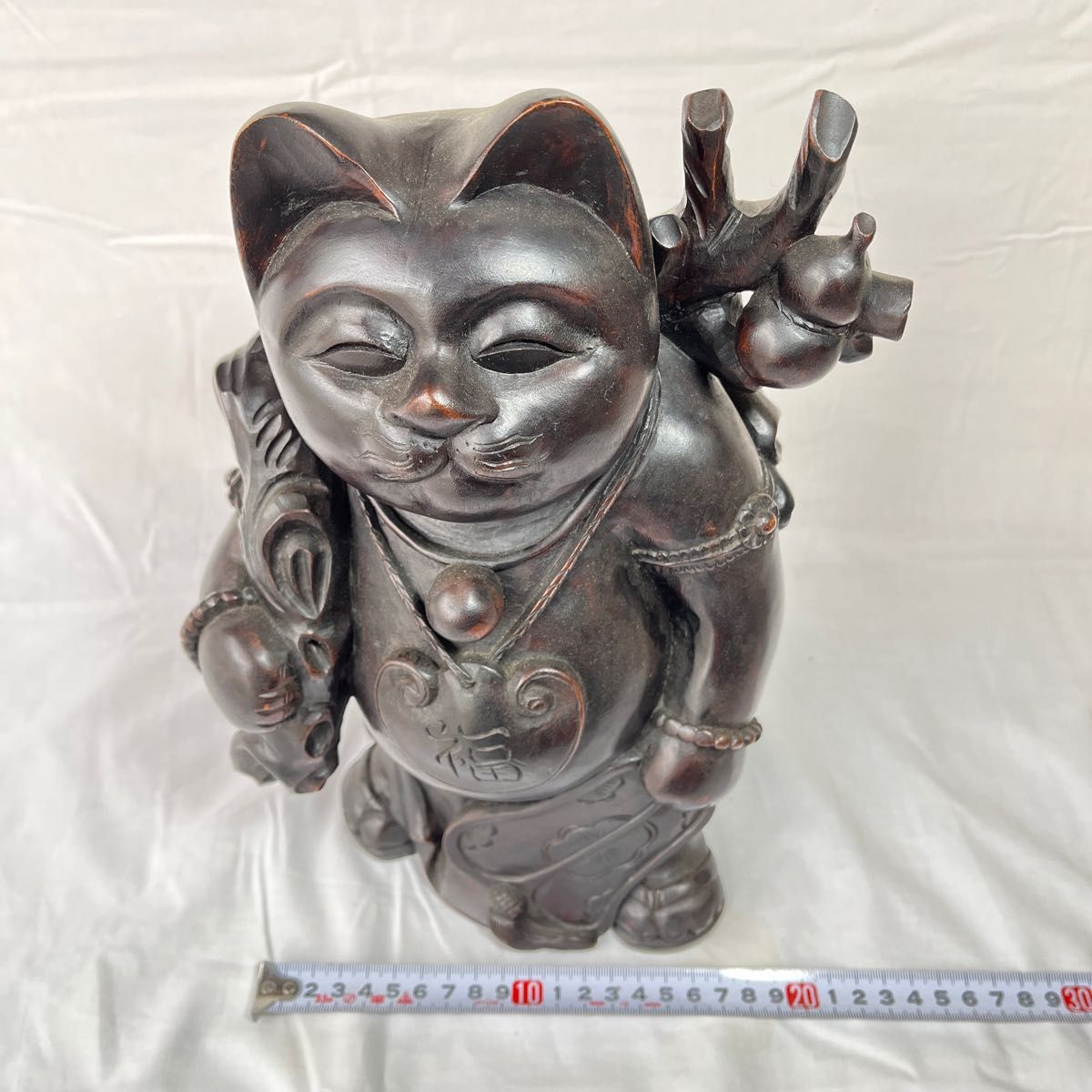 黒漆/招き猫/木製/縁起物/アンティーク/ヴィンテージ