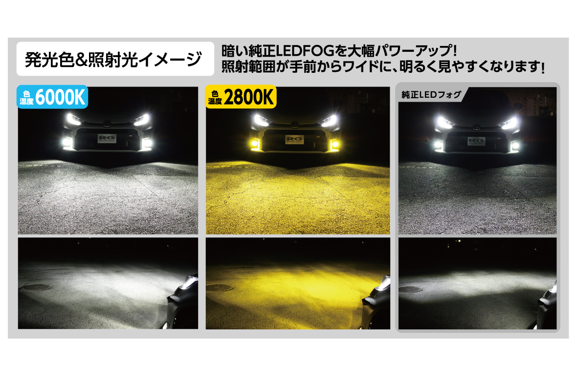 RGH-P554 RGレーシングギア トヨタ純正LEDフォグランプ 交換用灯具キット 3,000lm 6500K-2800K 2色切替 車検対応 3年保証_画像4