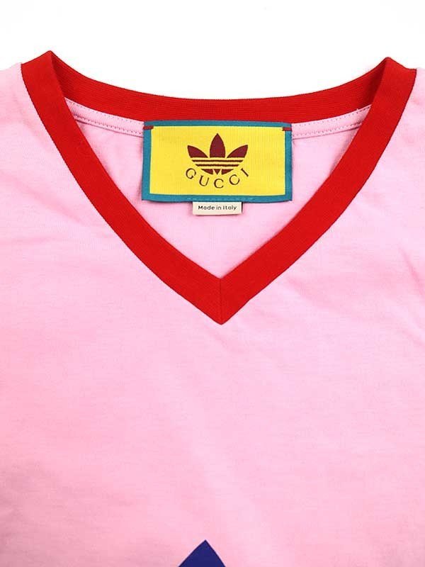 GUCCI × adidas Gucci × Adidas 22SS Logo print cut off cropped pants T-shirt pink size :L