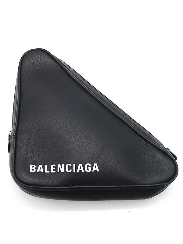 BALENCIAGA バレンシアガ ロゴ トライアングルレザークラッチバッグ ブラック