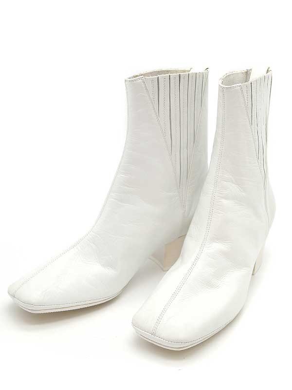 【期間限定お試し価格】 LEMAIRE 37 ホワイト サイドゴアレザーブーツ ルメール 23.5cm