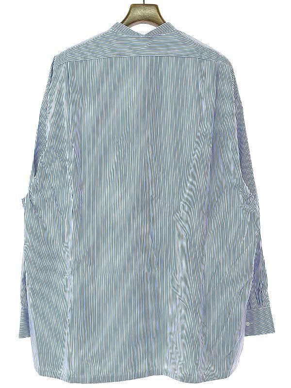 Graphpaper グラフペーパー 23SS High Count Broad Stripe Band Collar Shirt バンドカラーストライプシャツ ブルー Fの画像2