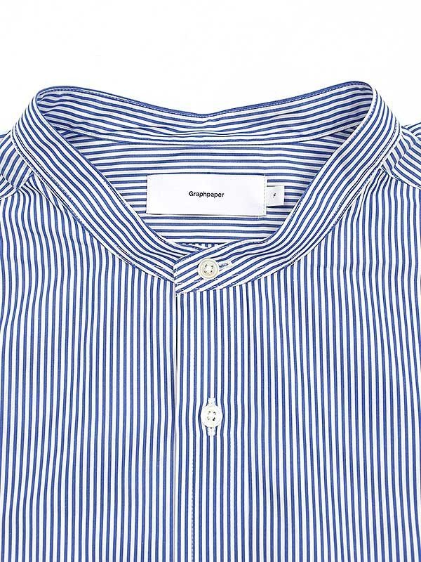 Graphpaper グラフペーパー 23SS High Count Broad Stripe Band Collar Shirt バンドカラーストライプシャツ ブルー Fの画像3