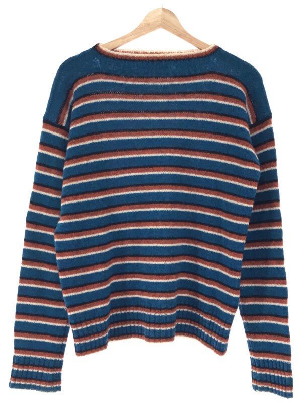 PRADA Prada boat neck border knitted sweater blue 48