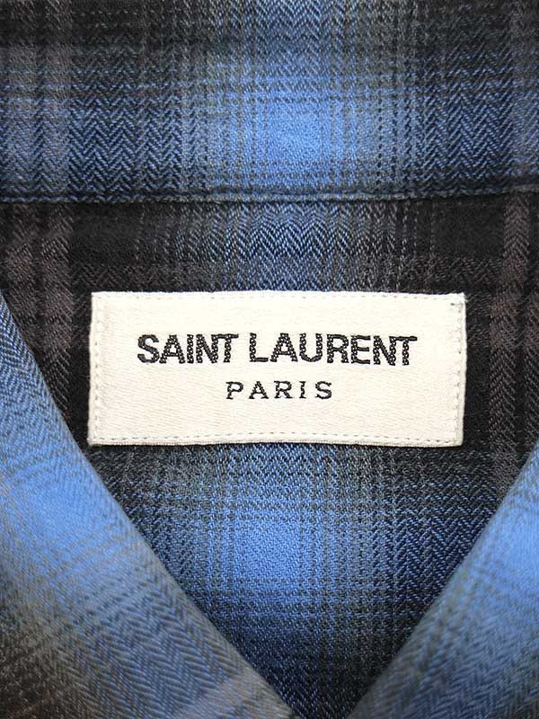 SAINT LAURENT PARIS サンローラン パリ 16SS ヴィンテージ加工チェックシャツ ブルー 38 IT6BN6ROD1CK_画像3