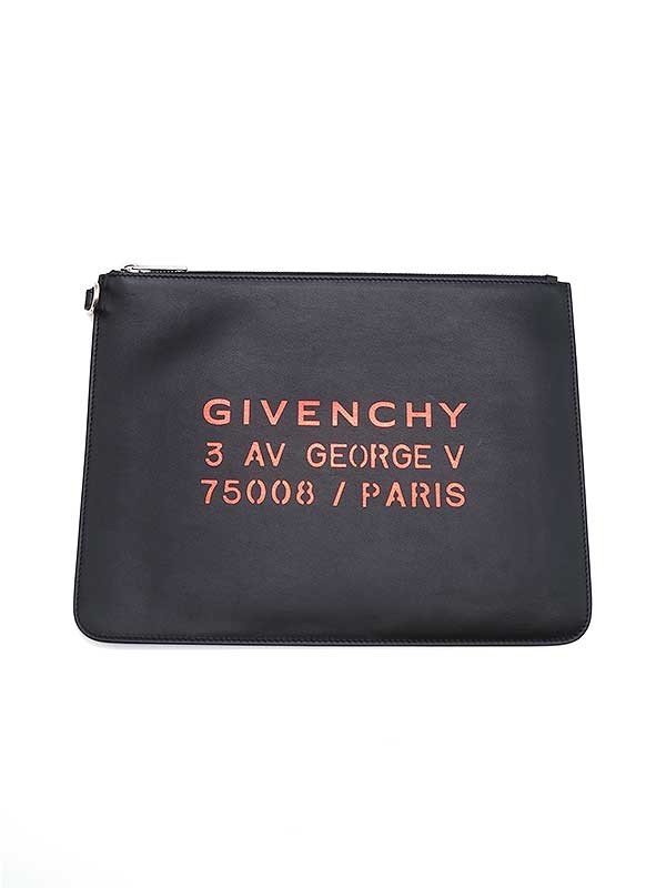 内祝い】 GIVENCHY ジバンシィ メタリックロゴプリントレザークラッチ