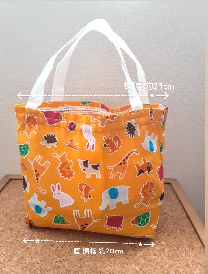 *handmade*[ двусторонний . сумка ]2way сумка для бэнто ланч & большая сумка * soft Denim земля × orange животное рисунок * ручная работа ручная работа 