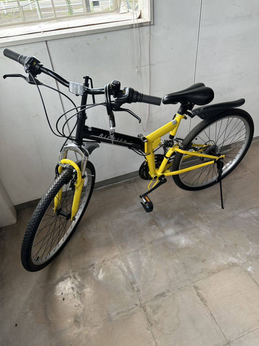 26インチ 折りたたみ 自転車 イエロー マウンテンバイク