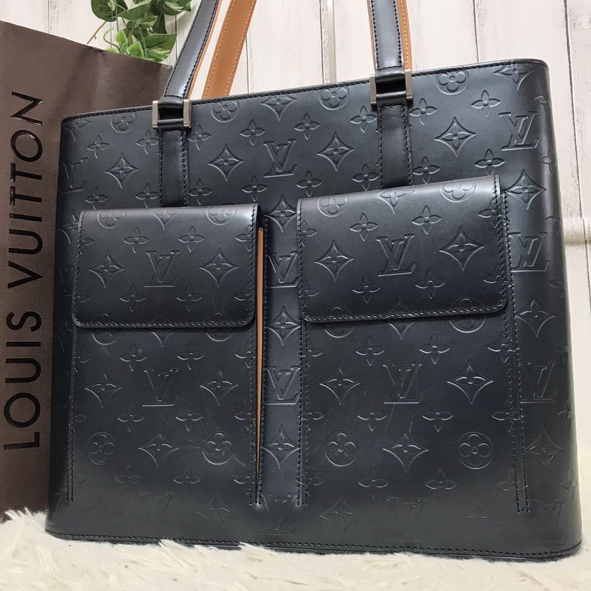 1円【超極美品】ルイヴィトン LOUIS VUITTON ウィルウッド マット濃紺 トートバッグ ハンドバッグ メンズ ビジネス モノグラム 大容量 