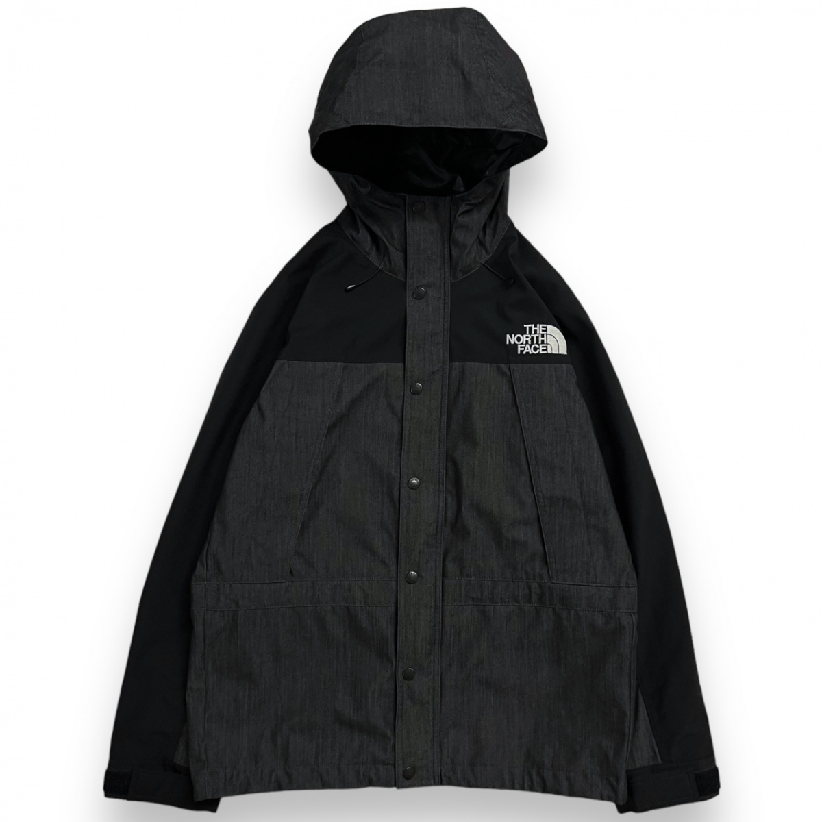 美品 THE NORTH FACE ザ ノースフェイス NP12032 マウンテンライト デニム ジャケット GORE-TEX マウンテンパーカー フーディー M ブラック_画像1