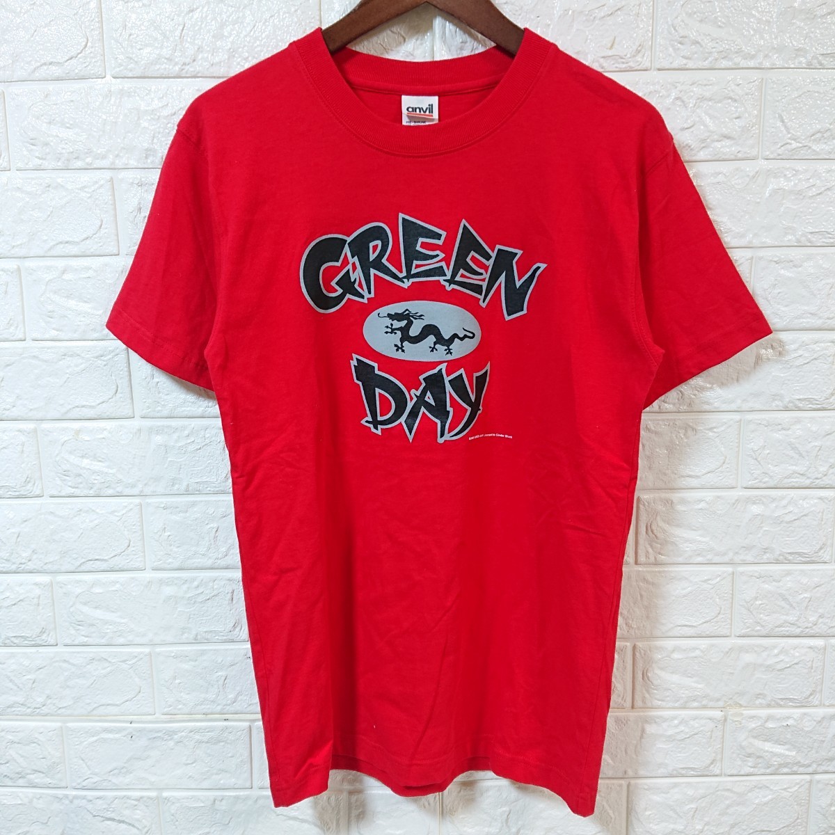 【00s】GREEN DAY グリーンデイ 2000年 ドラゴンプリント パンク ロック バンドTシャツ Sサイズ 赤 anvil製 punk rock band t-shirt teeの画像2