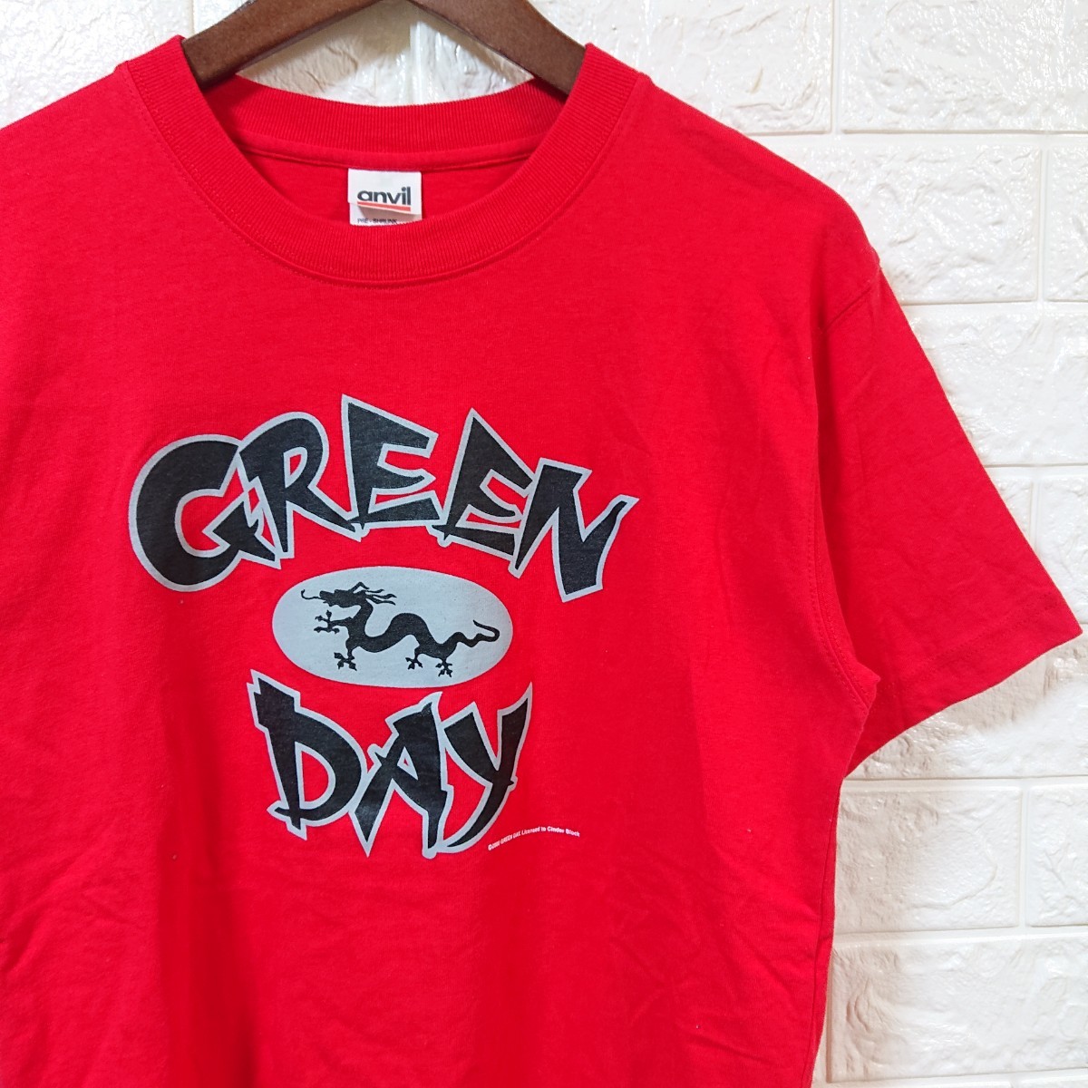 【00s】GREEN DAY グリーンデイ 2000年 ドラゴンプリント パンク ロック バンドTシャツ Sサイズ 赤 anvil製 punk rock band t-shirt teeの画像1
