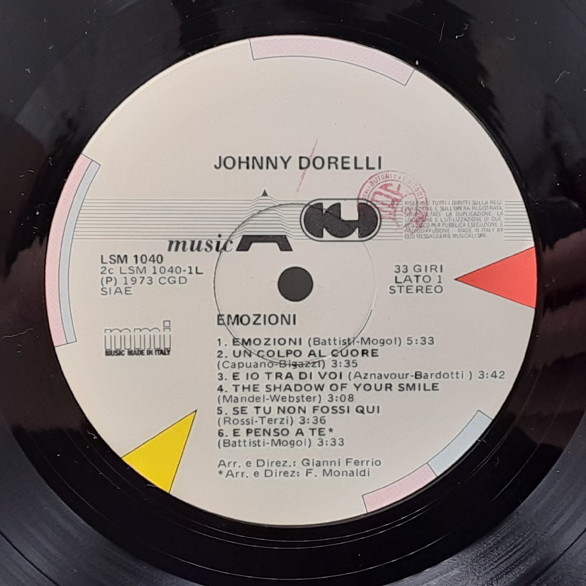 イタリア盤 ◇ JOHNNY DORELLI / EMOZIONI ○LP LSM 1040 ジョニー・ドレッリ_画像3
