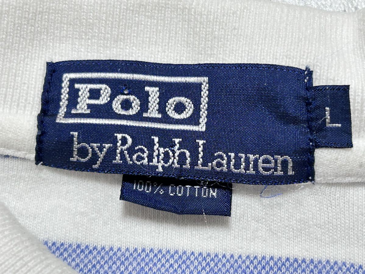 90s USA企画 ポロ バイ ラルフローレン ボーダー ポロシャツ ロゴボタン　　アメリカ企画 Polo by Ralph Lauren ヴィンテージ 玉7999_画像3