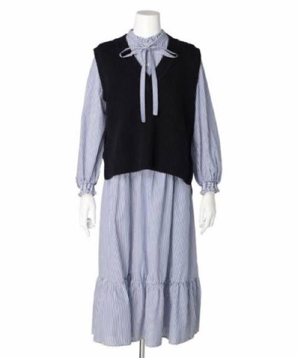 美品 ジャスグリッティー ロングワンピース マキシ丈 ストライプ 首