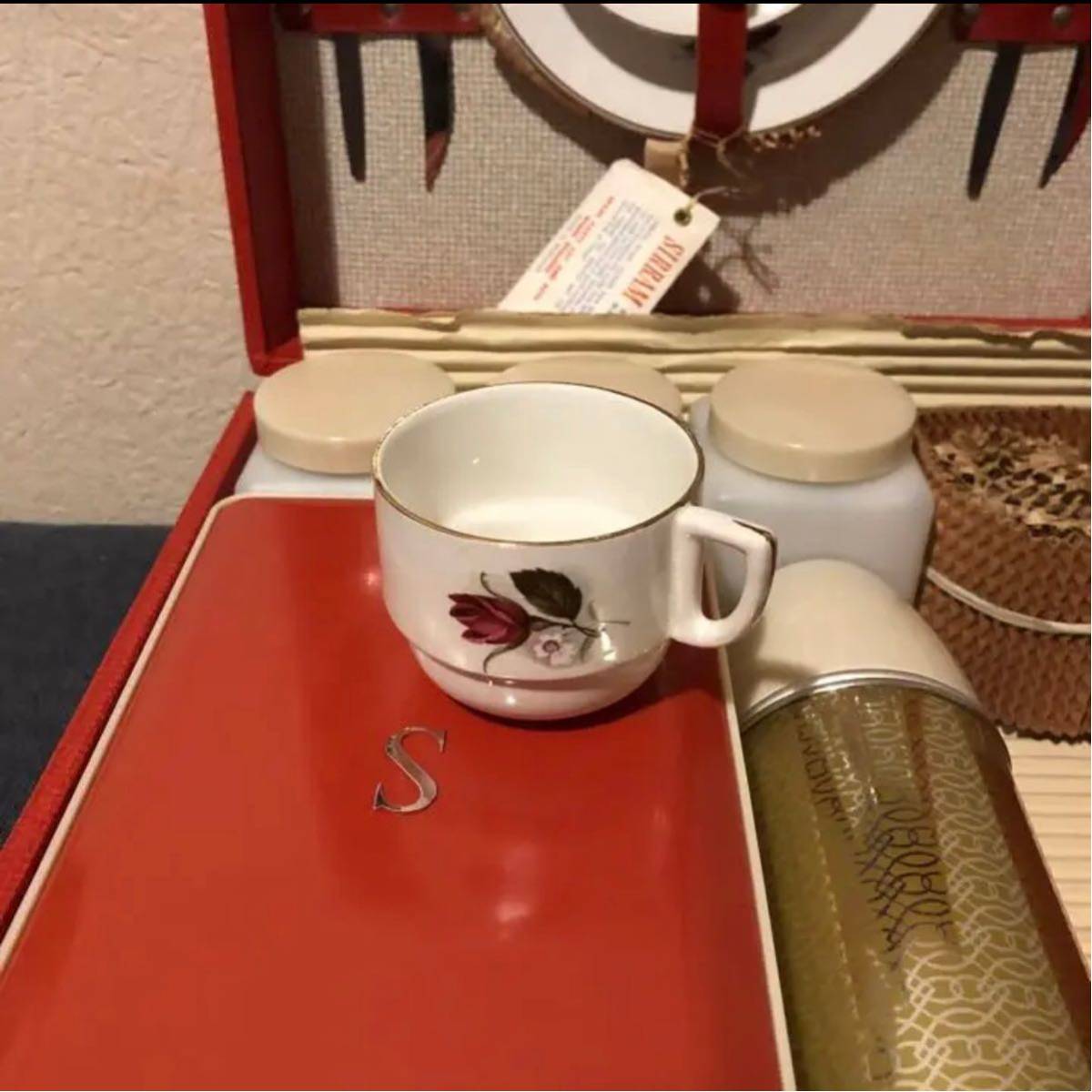 ◆ 即決!! 60s SIRRAM ビンテージ ピクニック ティー セット イギリス 英国 レトロ 雑貨 カフェ 喫茶 紅茶 コーヒー BMC ミニ バンプラ ◆_画像3