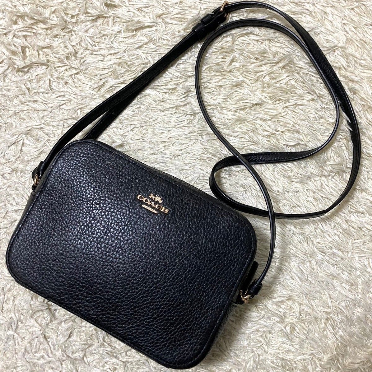 極美品】COACH コーチ カメラバッグ レザー 黒 シボ革 スクエア