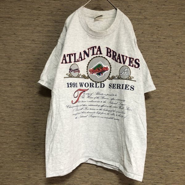 MLB USA製半袖Tシャツ　ワールドシリーズ　アタランタ　90s　ビンテージ66 古着　入手困難　激レア　希少 人気　デカプリント 刺繍　グレー_画像1