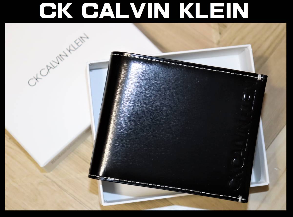 送料無料 特価即決【新品】 CK CALVIN KLEIN ★ ドーバーシリーズ 牛革 二つ折り財布 ★ カルバンクライン 878603 クロ  定価1万4300円