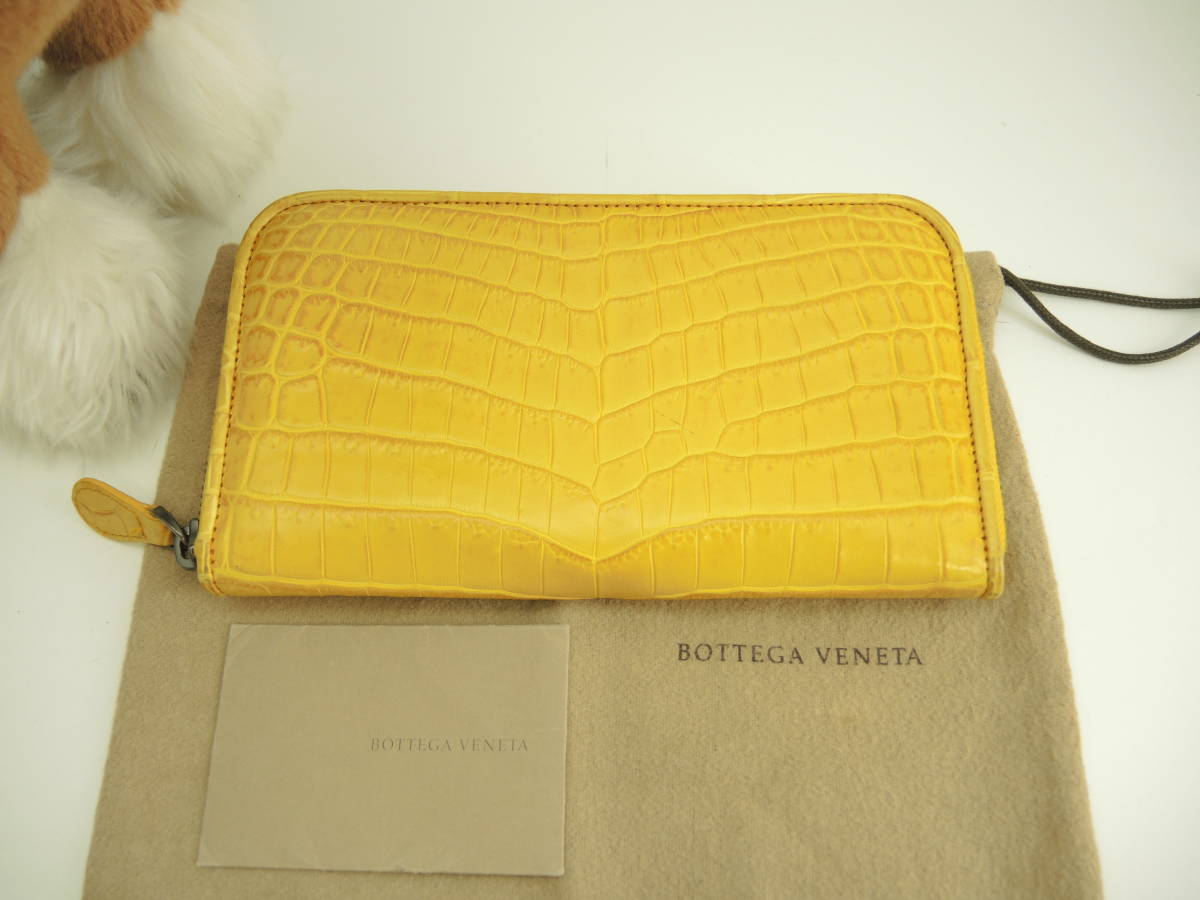 Bottega Veneta Круглый Молния Длинный Кошелек Крокодил Желтый Длинный Кошелек Красивый @B001171264