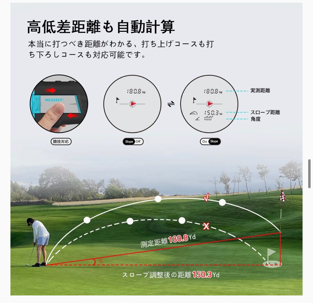 ゴルフ レーザー距離計 マグネット内蔵 充電式 660yd 光学6倍望遠 高低差機能 ピンロック/振動提示 生活防水 コンパクト