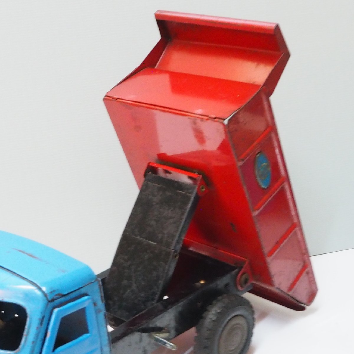 マルサン【ジャイアント 三輪ダンプ トラック 水色ブルー/赤レッドGiant DUMP TRUCK動力無】ブリキ自動車TIN TOY CAR■MARUSAN【箱無】0602_画像6