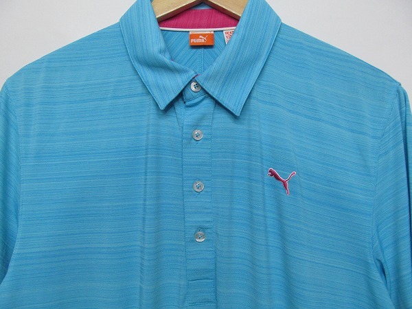 PUMA GOLF プーマ ゴルフウエア バーコードストライプ ポロシャツ 半袖 速乾 M 青 b17671_画像4