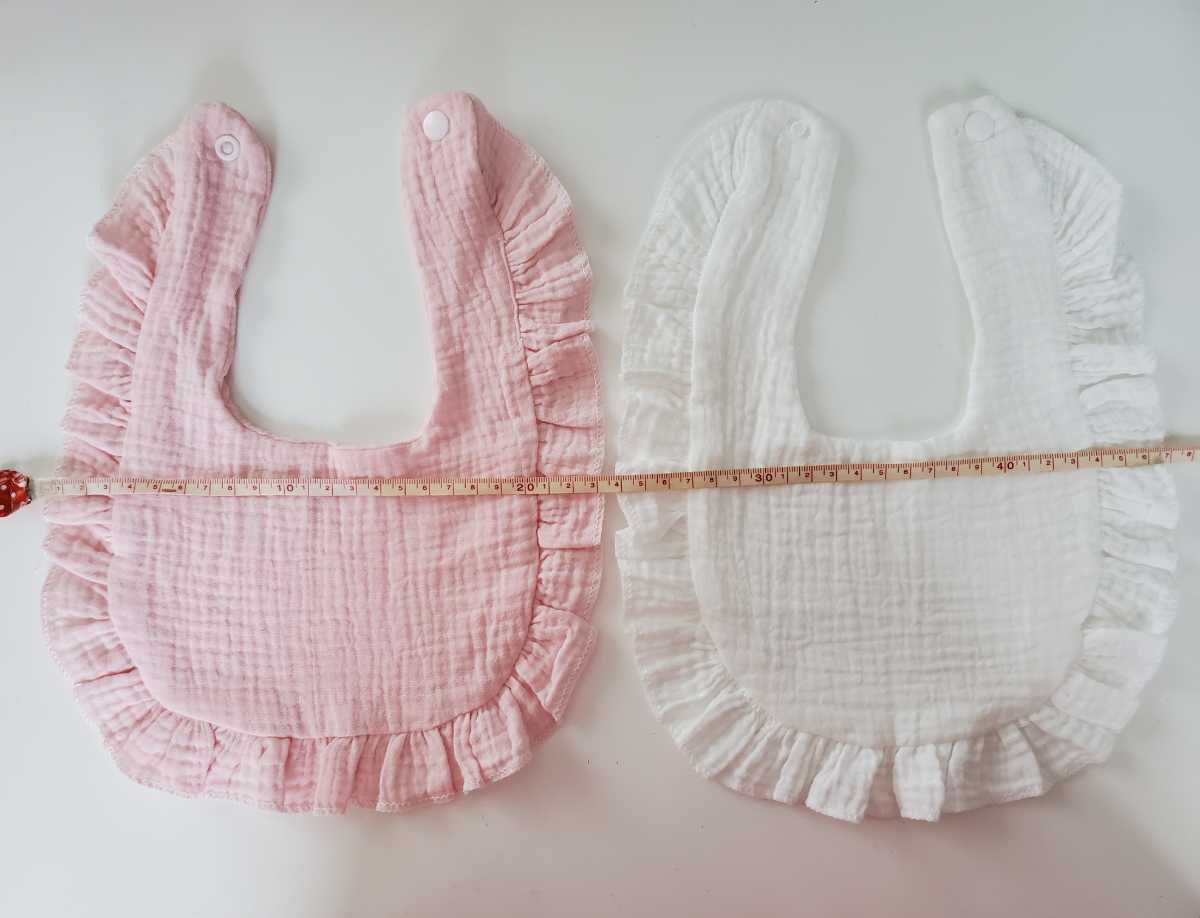  new goods cotton 100% baby baby's bib 2 pieces set!! pink white baby bib pretty frill plain both sides use possibility!! girl white F size 