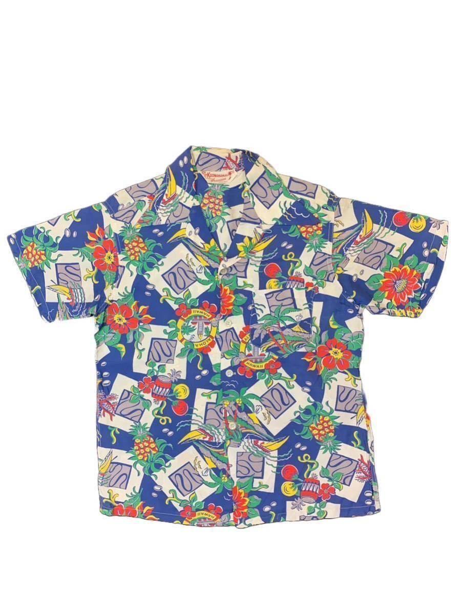 ビンテージ 50s ALOHA HAWAII柄 アロハ ハワイアン シャツ レーヨン KUONAKAKAI AUTHENTIC Hawaiian ORIGINALS S位