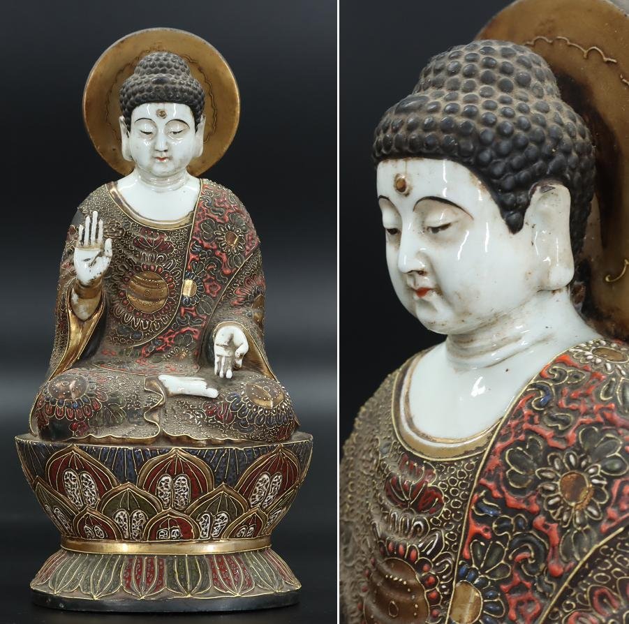 ◆古美術品◆九谷焼◆阿弥陀如来坐像◆高さ28cm◆色絵金彩◆焼物◆仏像◆仏教美術◆b693_画像1