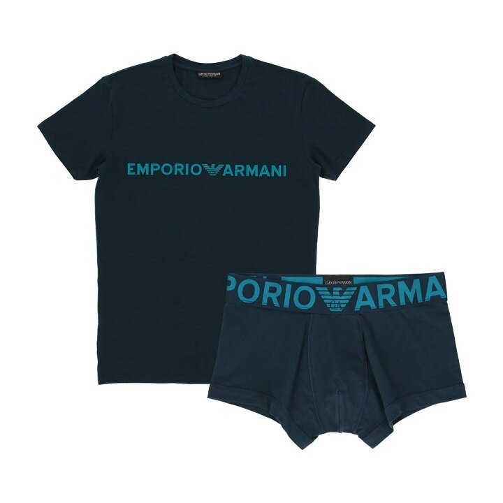 EMPORIO ARMANI エンポリオ アルマーニ ストレッチコットン STRECH COTTON 前閉じ Tシャツ＆ボクサーパンツ メンズ 54075164 ネイビー M